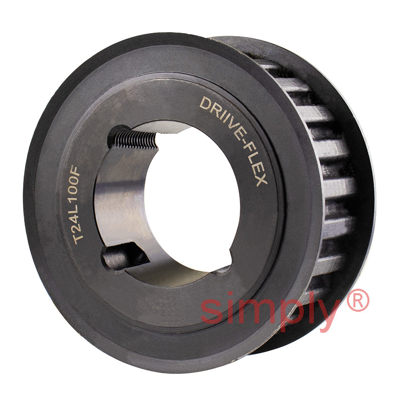 TL24-L-100F - 3/8 inch Pitch 24 Tooth Flanged Tapered Bore Steel Timing Pulley for 1 inch Wide Belts