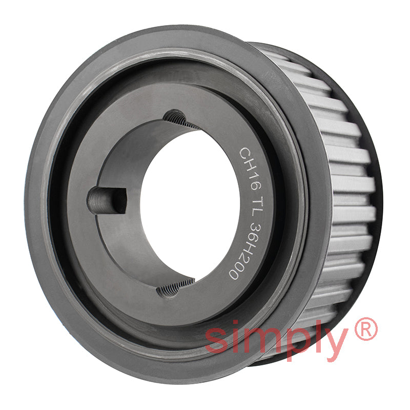 TL36-H-200F - 1/2 inch Pitch 36 Tooth Flanged Tapered Bore Steel Timing Pulley for 2 inch Wide Belts