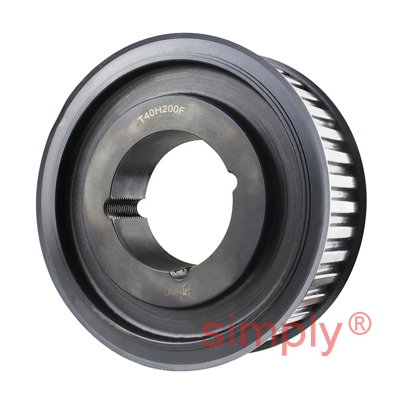 TL40-H-200F - 1/2 inch Pitch 40 Tooth Flanged Tapered Bore Steel Timing Pulley for 2 inch Wide Belts