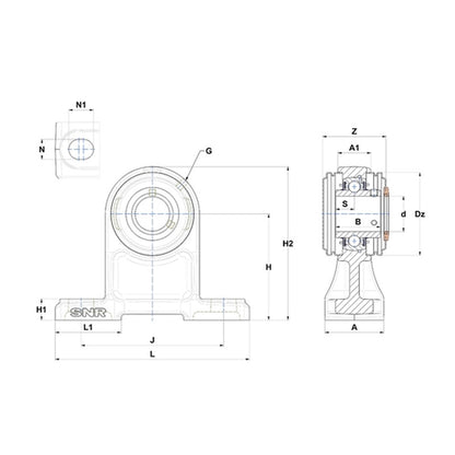 SNR UKP213HCC Metric Cast Iron Two Bolt Pillow / Plummer Block Housing with Narrow Steel Plate Cover - Closed Version - Insert and Adaptor Sleeve Fits 60mm Shaft - Allow 2-3 Days