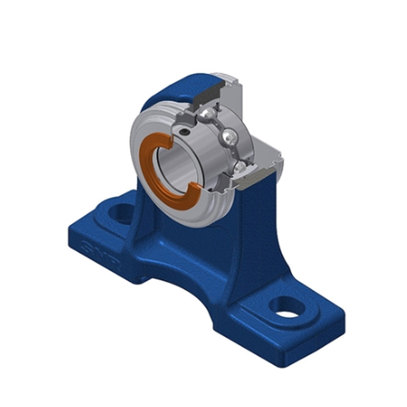 SNR UKP210HCC Metric Cast Iron Two Bolt Pillow / Plummer Block Housing with Narrow Steel Plate Cover - Closed Version - Insert and Adaptor Sleeve Fits 45mm Shaft - Allow 2-3 Days