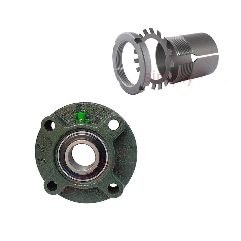 UKFC211/H2311 Metric Four Bolt Cast Iron Round Flanged Housing Insert and Adaptor Sleeve Fits 50mm Shaft